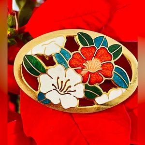 Vintage Cloisonne Floral Design Brooch